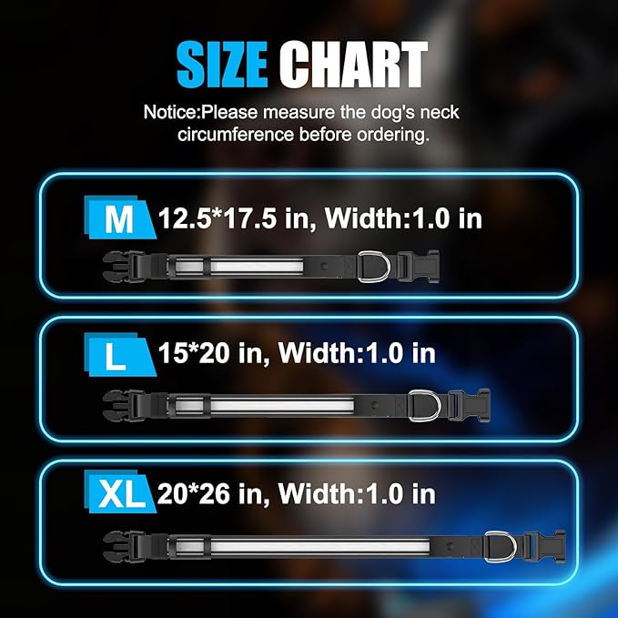 LED Dog Collar Rechargeable- Brightest Light Up Dog Collars - 1,600 Feet of High Visibility - Magnetic Charging - Glow in Dark Dog Lights for Night Walking, Black L