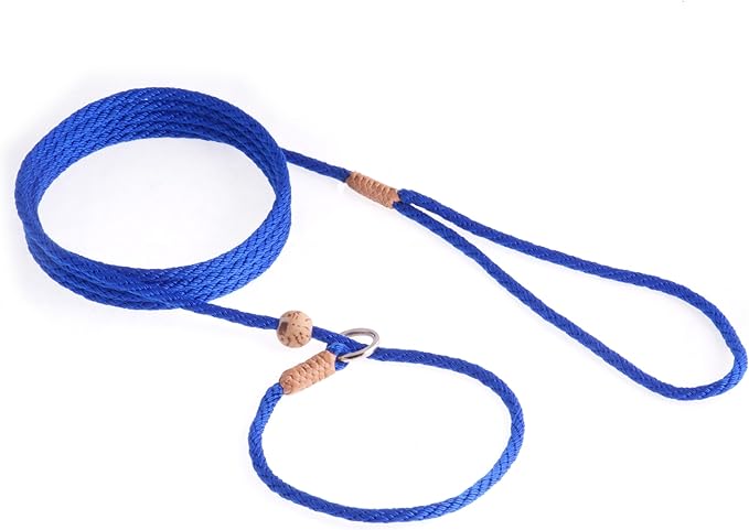 Alvalley Nylon Dog Training Leash with Stopper - Adjustable Nylon Rope Comes with Braided Leather at Ends - Tagua Bead Stopper Slip Lead - Suitable for Walking, and Training