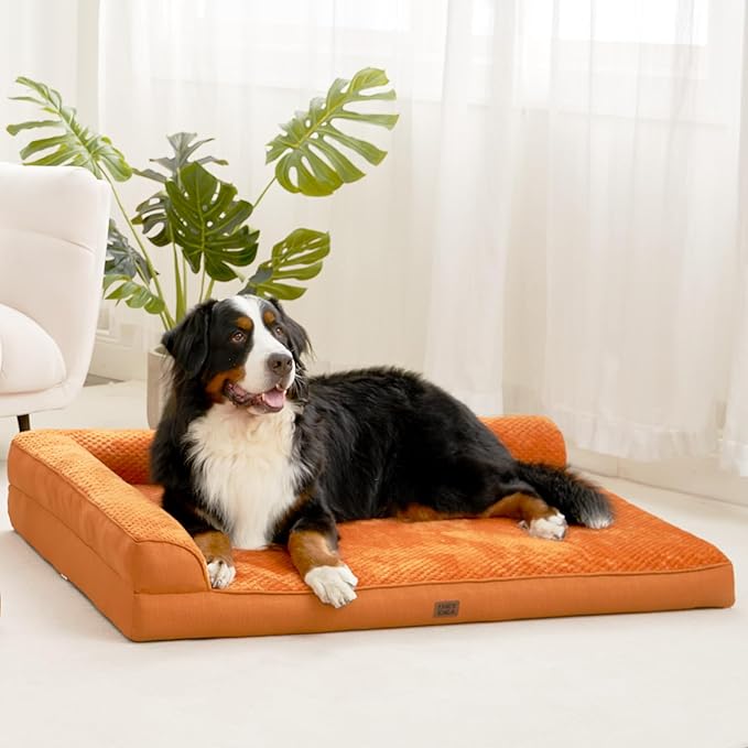 EHEYCIGA Memory Foam Dog Bed Large Sized Dogs, Pet Bed for Large Dog for Crate with Waterproof Liner, Pet Couch Bed Orthopedic with Washable Removable Cover, 35x22x6 Inches, Pumpkin
