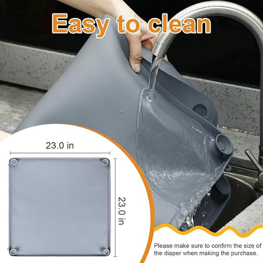Nuanchu Pee Pad Tray Holder for Dogs, Silicone Dog Puppy Pad Holder with Four Fixed Points 23 x 23 Inch Stable Grip, Raised Edges, Quick-Wipe Dog Potty Tray for Indoor Flooring Protection