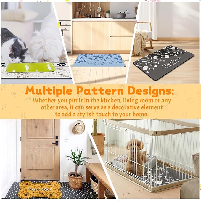 Pet Feeding Mat - Absorbent Dog Food Mat for Floors Waterproof,Dog Cat Placemat Mat for Food and Water Bowls - No Stains No Sliding Quick Dry Water Eating Dish Mat