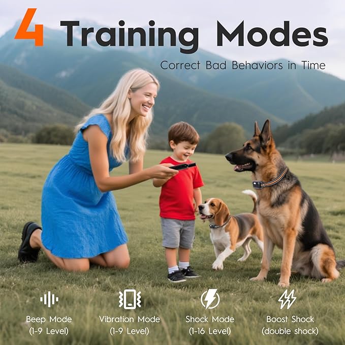 Dog Shock Collar 2 Dogs (15-120Lbs),3300FT Dog Training Collar with Remote IPX7 Waterproof Shock Collar for Small Medium Large Dogs with Flashlight, Anti-Bark Collar,4 Training Modes