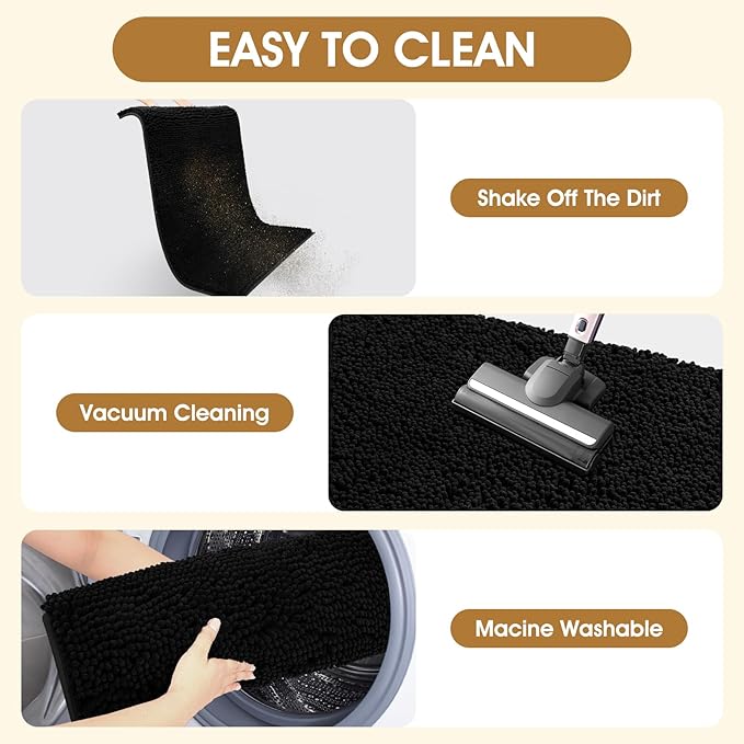IM HOME Large Dog Door Mats for Muddy Paws, 48" x 30" Chenille Absorbent Mud Mat for Dogs, Non Slip Heavy Dog Rugs for Muddy Paws, Soft Indoor Door Mat for Entryway, Mud Paw, Inside Floor, Black