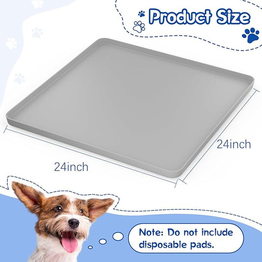 Pee Pad Holder for Dog, 24" × 24" Puppy Pad Holder with Clamps, Raised Edges Leak-Proof Dog Pee Pads Holders, Waterproof Silicone Potty Pads for Dogs, Easy to Clean Indoor, Gray
