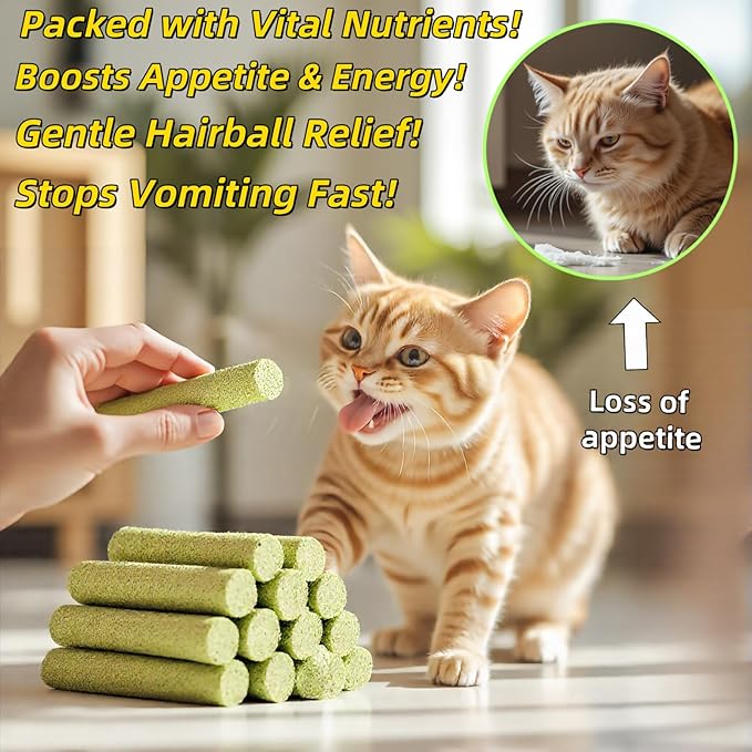 NSWXZDS 100g/3.5oz Cat Grass Teething Stick Cats Toy Chew for Removal Hairball Lickable Kitten Treat Catnip Snack for Indoor Edible Freeze Dried Kitty Food for Dental Care Health Elimate Hairball