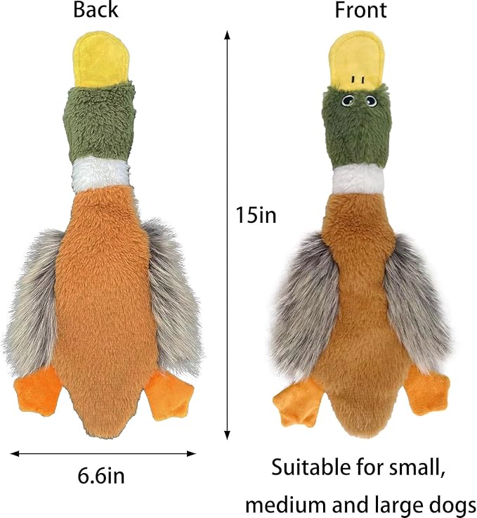 AIMETING No Stuffing Toys 3 Pack, Squeaky Dog Toys for Large Dogs, Plush Toys for Aggressive Chewers, Indestructible Crinkle Paper Duck Dog Toy, Puppy Chew Toys for Teething (Soft Plush)