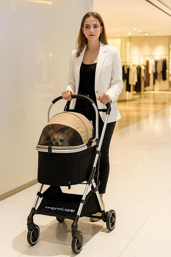 Pet Stroller for Small Dogs & Cats Under 20 lb with Detachable Carrier, Converts to Car Seat, Ultra-Lightweight only 11lb, One-Hand Fold