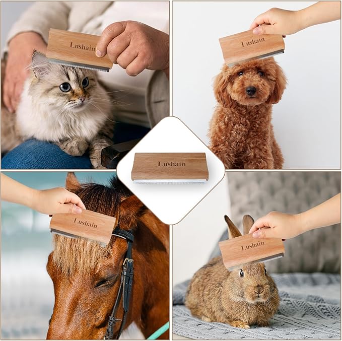 Deshedding Brush for Dogs & Cats | Pet Grooming Brush | Removes Loose Fur, Dirt & Hair for Pets | Undercoat | Cat & Dog Brush (Nature Wood, 5 inch) New Year Gift