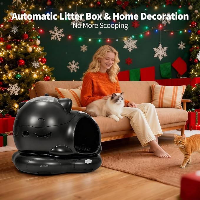 Automatic Cat Litter Box for Multiple Cats, Large Capacity Detachable Top Self-Cleaning Litter Box with App Control & AI Camera Monitoring, Odor Control, Safety Sensors, Black