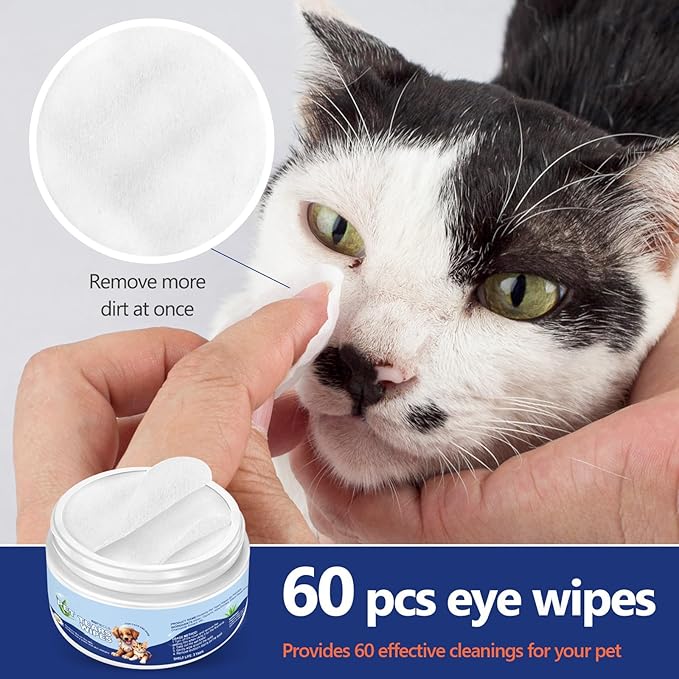 Dog Ear Wipes, Eye Wipes for Cats, Dog Tear Stain Remover Wipes, Pet Eye Wipes for Discharge and Crust (60pcs)