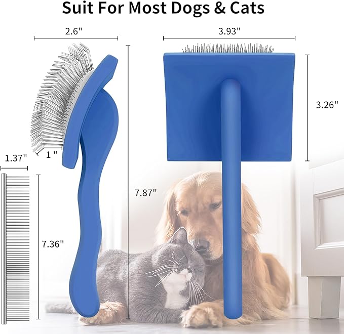 Slicker Brush for Dogs & Cats, Large Dog Brush for Goldendoodles Poodles Doodles Bernedoodles, Long Pin Grooming Tools to Dematting & Reducing Tangles and Fluff, Blue