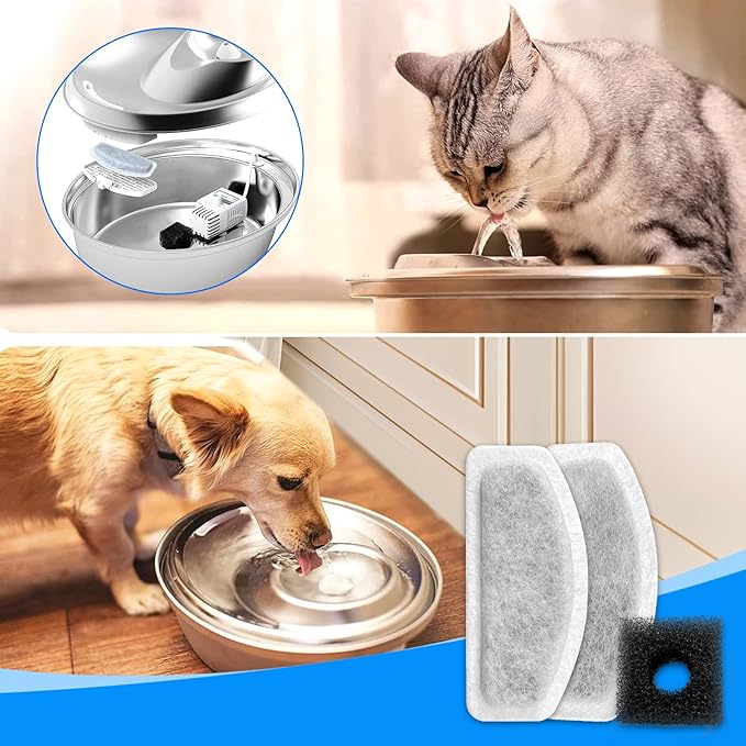 Cunina 12+6 Pack Cat Fountain Filters Replacement For D30 67oz/2l Pet Fountain Filters Replacement 12 Pcs Filter and 6 Pcs Replacement Pre-Filter Sponges Compatible with ORSDA Pet Water Fountains