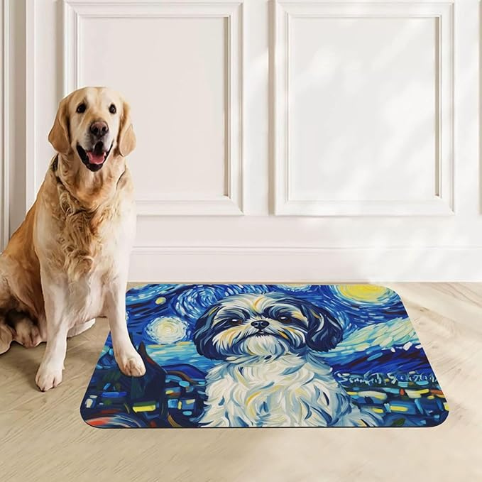 Shih Tzu Dog Food Mat for Floors Waterproof,Quick Dry Anti-Slip Dog Bowl Mats for Food and Water,Pet Feeding Mats,Pet Placemat for Messy Drinkers to Protect Floors,Pets Supplies 17.72×11.81in