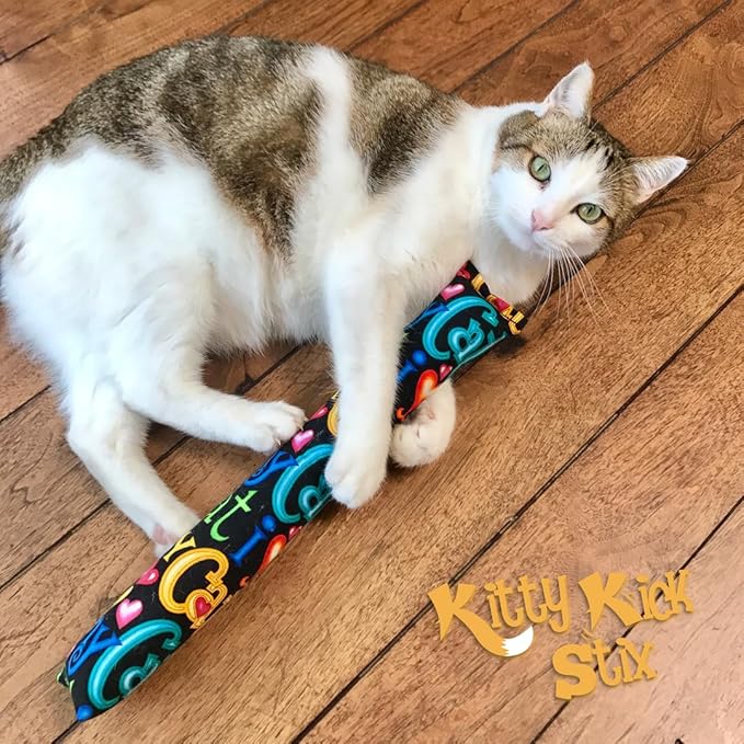 Kitty Kick Stix 15" Catnip Kicker Toy โ Set of 2 | Handmade in USA | Interactive Cat & Kitten Toy | Durable Kicker Packed with 100% Potent Catnip for All Breeds (Paws Paws Paws)
