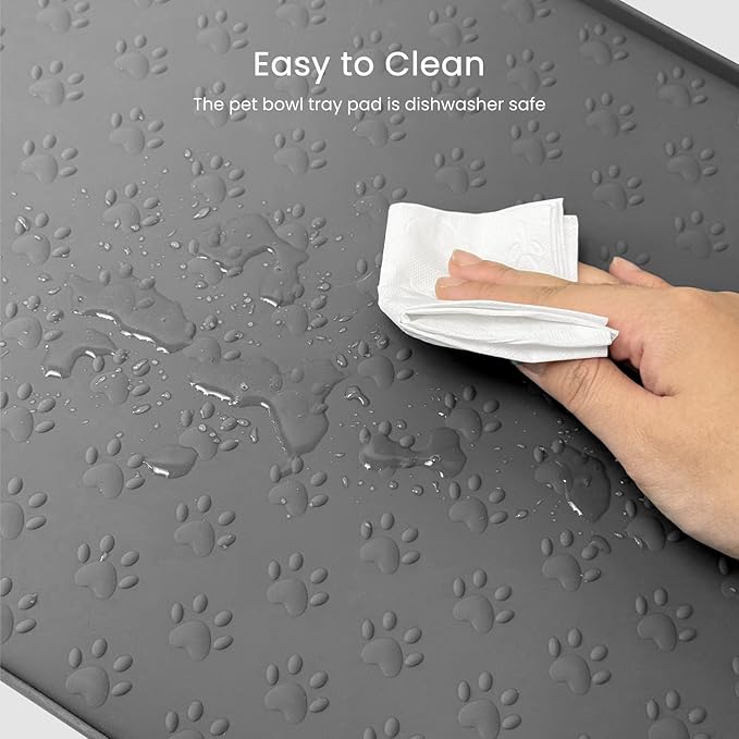 PWTAA Dog Food Mat Anti-Slip Silicone Dog Bowl Mat Thicker Pet Placemat Waterproof Cat Feeder Pad with Raised Edge Puppy Kitten Feeding Mats Suitable Small Medium-Sized Dogs Cats Eating Tray