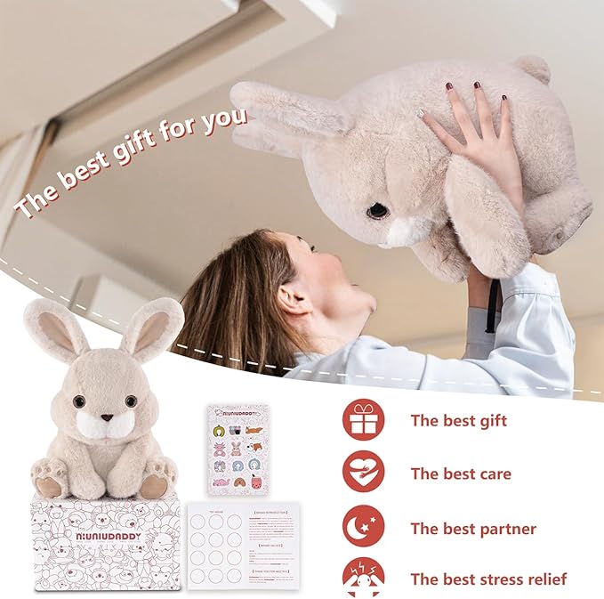 Niuniu Daddy 14" | 3.5 Pound Rabbit Weighted Bunny Stuffed Animals, Large Hugging Plush Animal Toys for Kids Adults Baby, Large Body Pillow for Sleep Gifts Presents Birthday Christmas Holiday