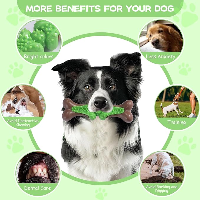 Durable Dog Chew Toys for Large Dogs - Tough Bone-Shaped Dental Chew with TPR Rubber & Wood Fiber, Teething & Aggressive Chewer Toys for Medium/Large Breed, Long-Lasting Teeth Cleaning & Stimulation