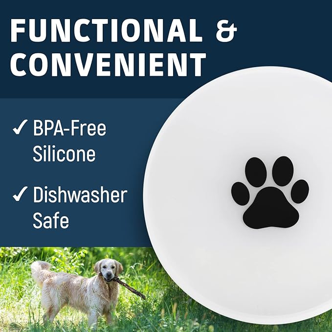 IMPRESA Silicone Dog Bowl Covers - Airtight & Watertight Lids for Dog Bowls - Dishwasher-Safe Silicone Lid - 8-Inch, White & Black, Pack of 2