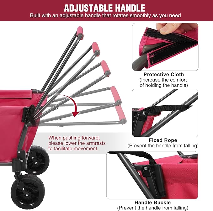 REDCAMP Folding Dog Wagon Cart with Removable Canopy Heavy Duty, 220L Large Collapsible Utility Cart Dog Stroller with Tailgate for Sports Shopping Pet, Pink