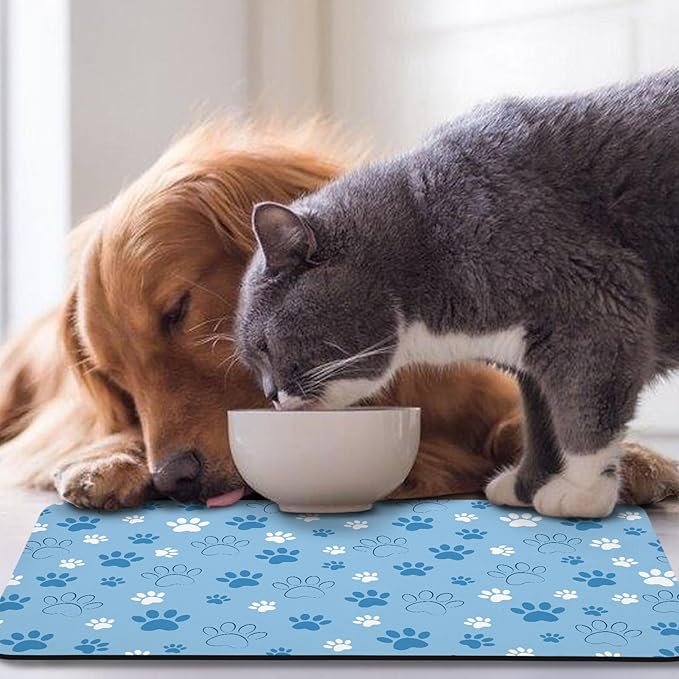 Dog Food Mat, Absorbent Water Bowl Mats Cat Pet Feeding Placemats Blue 24 * 32 inch