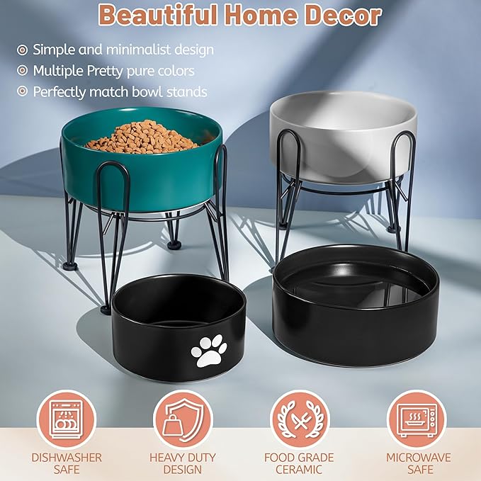 Kitwinney Large Dog Bowls, Non Slip Heavy Ceramic Dog Food and Water Bowl with White Silicone Base, 2 Pack Pet Feeding Bowls for Medium Big and Giant Dogs (Grey+Green, 8 Inches)