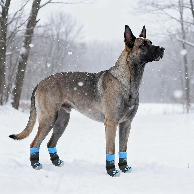 KOOLTAIL Anti Slip Dog Socks to Prevent Licking and Slipping, Winter Warm Pet Shoes Booties for Hardwood Floors, Adjustable Extra-Thick Grip Dog Boots & Paw Protectors for Small Medium Large Senior,M