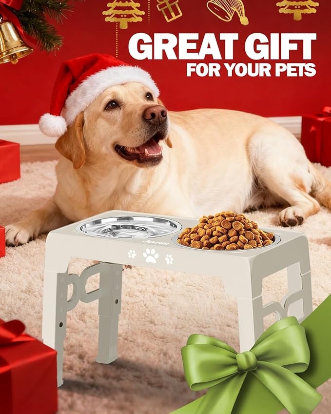 Elevated Dog Bowls, Dog Feeder with Stainless Steel Dishes & Slow Feeder Bowl, 5 Heights Adjustable Raised Stand for Medium Large, Food Dishes with Non-Slip Feet