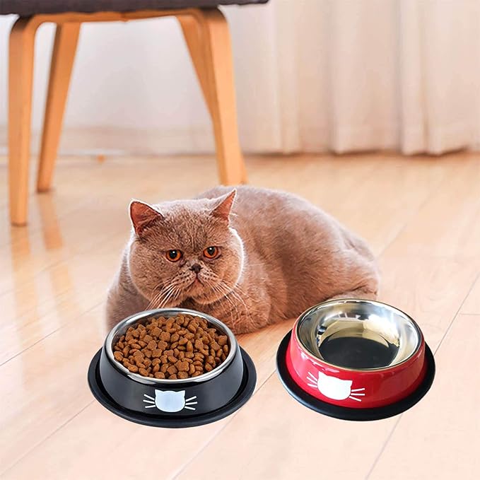 3 PCS Cat Bowls, SUOXU Stainless Steel Pet Bowls Non-Skid Base Leak-Proof Cats Food Bowl, Metal Cat Feeding Bowls for Cats