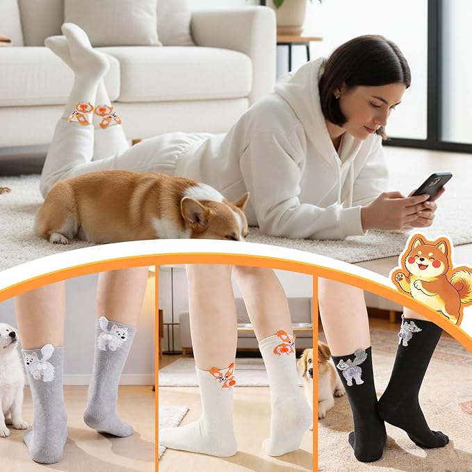 scenicamp Cute Funny Animal Socks for Women 3D Novelty Dog Cat Cotton Crew Socks for Girls Girlfriend Animal Lovers Gifts