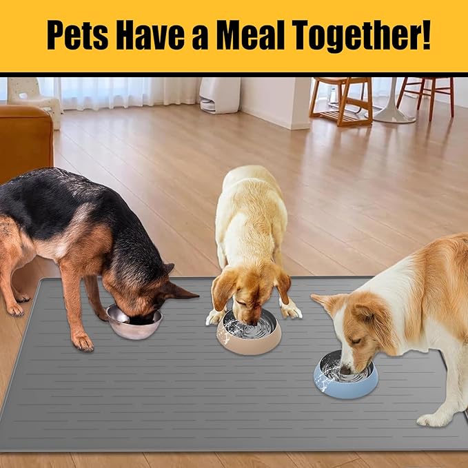 1.5MM Super Thick Dog Food Mat, 48"x32" Silicone Dog and Cat Mats for Food and Water Bowls, Waterproof Pet Feeding Mat for Contain Spills Protects Floors, Multiple Colors & Sizes for Pets, Beige