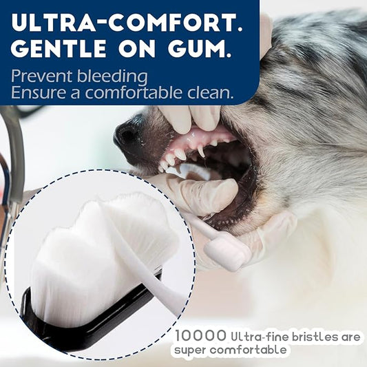 Dog Toothbrush Kit 4 Pack, Ultra Soft Dog Tooth Brush for Medium to Large Dogs & Cats, Pet Tooth Brushing Kit for Easy Dental Cleaning, Soft Bristles, 2 Black Wave Head & 2 White Flat Head