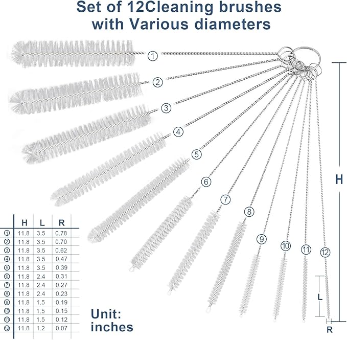 Ixiaoyoo Straw Cleaner Brush Set, 12-Piece 11.8 Inch Long Botthle Cleaning Brush, Nylon Tube Brush Kit for Straws on Tumbler, Water Bottle, Sippy Cup and Pipes, Tubes or Tea Pot Spout