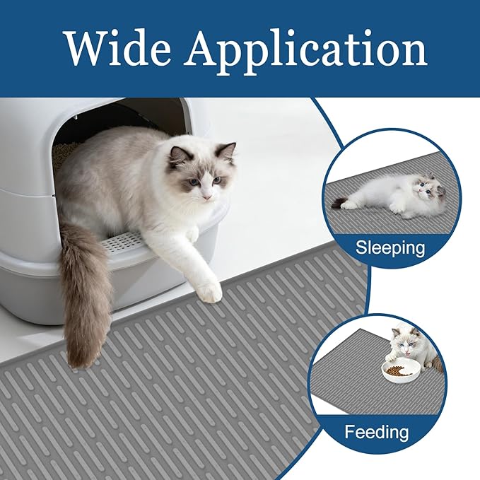XXL Extra Large Silicone Cat Litter Trapping Mat for Scatter Control, 40"x30"(100cmx75cm) Waterproof Kitty Litter Box mat for Floor, Soft on Kitty Paws, Easy to Clean, Dark Gray