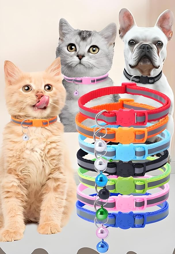 18Pcs Reflective Puppy Collars, Cat ID Collars with Bell Adjustable 19-32cm, Soft Nylon Adjustable Breakaway Identification Collars for Puppy Kittens