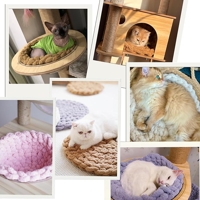Cat Self-Warming Knitted Bed Mat, Extra-Soft Warm Round Washable Pads Cushions for Indoor Kittens & Kitty Small Pets Cat Trees (Blue-Grey,X-Large)