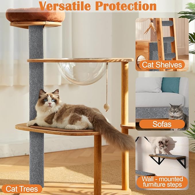 Cat Scratch Furniture Protector - 78.7" x 17" Trimmable Self-Adhesive Cats Claws Scratch Pads, DIY Cat Climbing Couch Protector for Scratch Post Cat Tree Replacement Indoor (Light Gray)