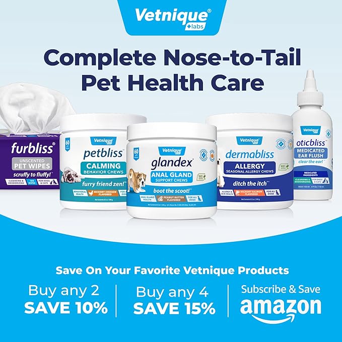 Vetnique Glandex Dog Wipes for Pets Cleansing & Deodorizing Anal Gland Hygienic Dog & Cat Wipes with Vitamin E, Skin Conditioners and Aloe (600ct)