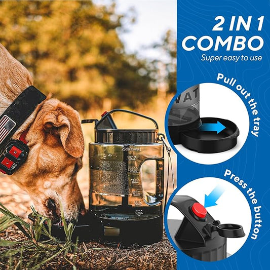 lesotc Portable Dog Travel Water Bottle, 77oz Large Travel Water Bowl for Dogs Camping Hiking Beach Hunting Essentials, Big Pet Bottles Bowl Water Dispenser for On The Go Park Car Walking Accessories