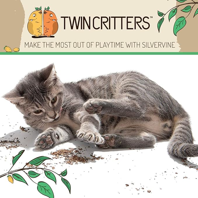 TWINCRITTERS KittiKrack Rock Organic Silvervine Catnip Substitute for Cats & Kittens | All-Natural Wild Harvested Silvervine Granules | 4 Refills for TWINCRITTERS Refillable Plush Cat Toys | 10g