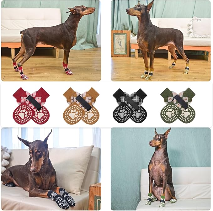 BEAUTYZOO Dog Socks for Hot/Cold Pavement to Prevent Licking Paws,Anti Slip Grippy Dog Boots&Paw Protectors for Hardwood Floors,Traction Control Shoes Booties for Puppy Small Medium Large Senior Dogs