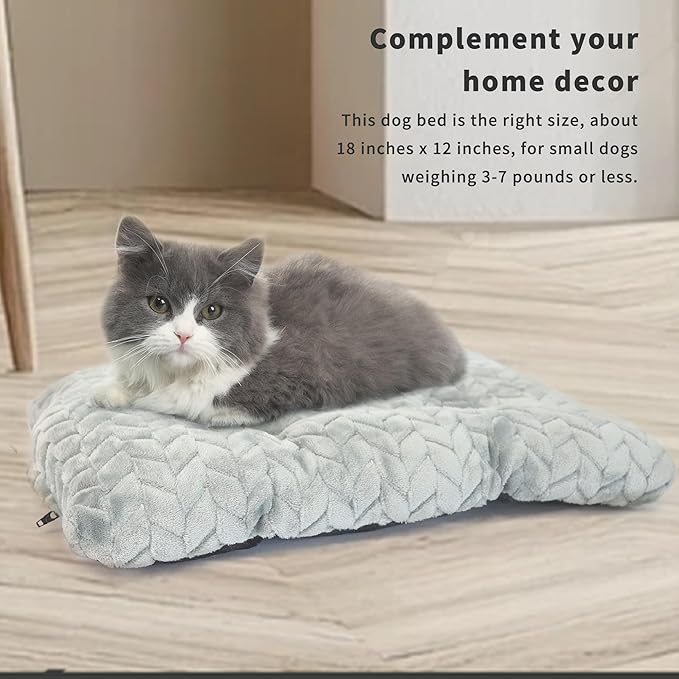 Small Dog Bed for Crate Washable 18 inch Dogs Mats for Sleeping,Up to 10 lbs Fluffy New Born Puppy for Carrier Tire Printing Gray XXS