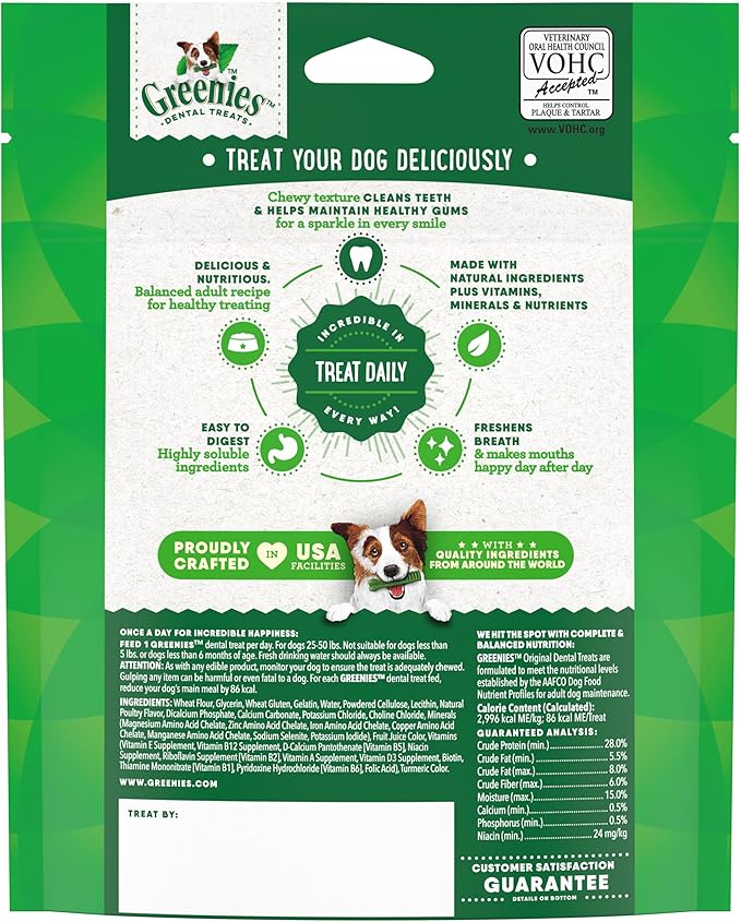 Greenies Veterinarian-Recommended Adult Natural Dental Dog Treats Regular Size, Original Flavor, 6 oz. Pack, 6 Count