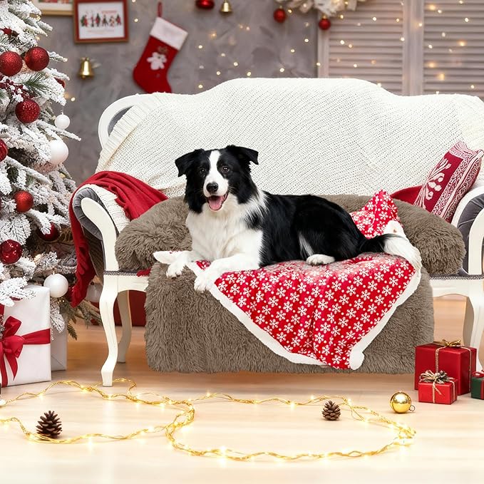 GGIB Calming Dog Bed Christmas Throw Blanket Fluffy Plush Dog Mat for Furniture Protector Decoration Holiday Throw for Sofa Couch Cover for Large Medium Small Dogs Cats (Large, Camel)