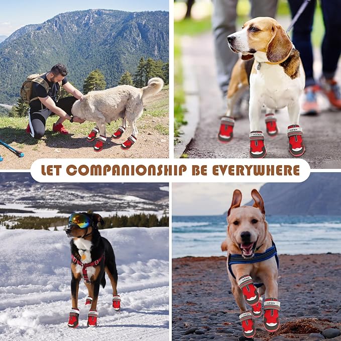 ODRIEW Dog Shoes Large Size Dogs, 4PCS Breathable Mesh Dog Boots & Paw Protectors for Hot Pavement, Small Shoes for Dogs with Reflective Strip, Anti-Slip Sole for Outdoor Walking Hiking. (Reds, 1)