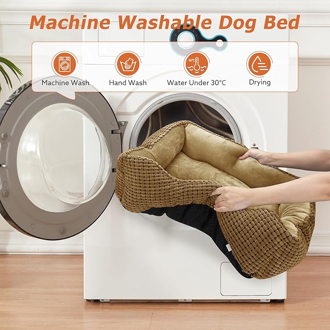 MIXJOY Rectangle Washable Orthopedic Dog Bed for Small, Medium and Large Dogs, Soft Calming, Sleeping Puppy Bed Durable Pet Cuddler with Anti-Slip Bottom, S (20"x19"x6")