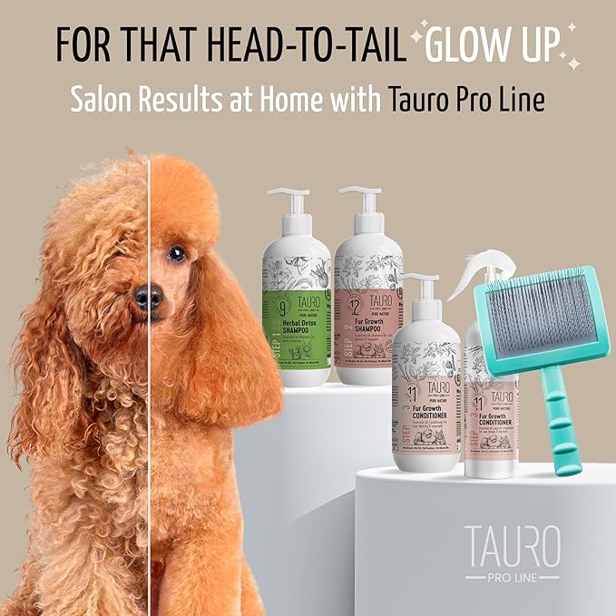 Tauro Pro Line Slicker Dog Brush for Shedding - Detangler for Curly, Long Hair & Undercoat - Pet Slicker Brush for Poodle, Doodle Dogs & Cat Grooming, Non-Slip Grip, Hard Pin (Size L - Mint)