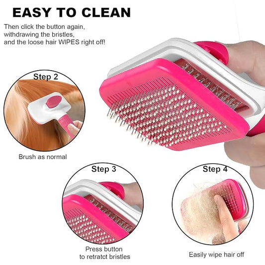 Self Cleaning Slicker Brush, Dog Cat Pet Grooming Shedding, Deshedding Brush and Dematting Tool, Easy to Remove Loose Undercoat, Knots, Mats, Tangles,and Flying Hair (Light Pink)