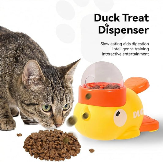 Yellow Duck Cat Treat Dispenser with 3 Lids, Anti-Slip Interactive Slow Puzzle Feeder for Dogs & Cats,2-in-1 Interactive Dog Toys Food Puzzle Slow Feeder for Small Medium Pet (White)