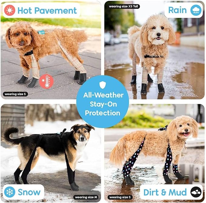 100% Waterproof Dog Boots Connected to Leggings so They Stay on. Easy-On Paw Protectors with Chest Strap for Rain & Snow, Anti-Slip Traction, Adjustable Fit, Machine Washable (Black, XS - Short)