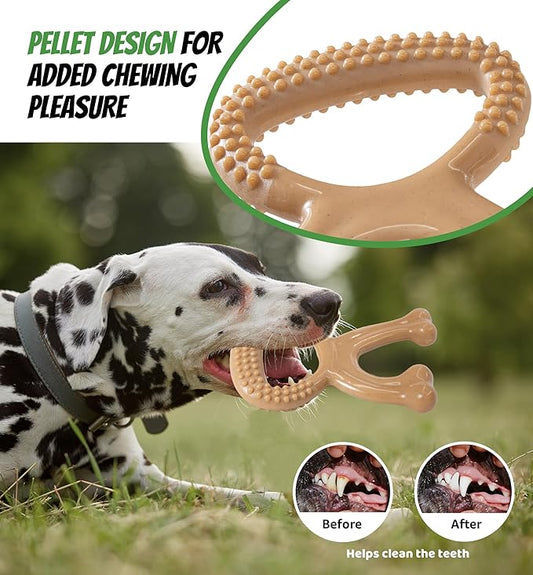 Durable Dog Chew Toy for Aggressive Chewers, Indestructible Nylon Bone Dental Care Teeth Cleaning Chew Toy for Small, Medium and Large Dogs, Keep Them Busy, Irresistible Beef Flavor (Brown)